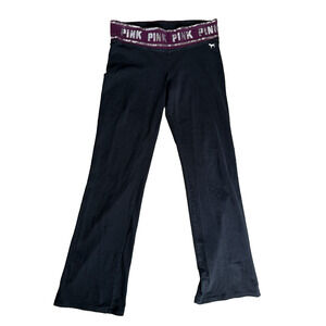 Vintage Y2K Victoria’s Secret PINK Yoga Pants Flare Purple Bling Spellout Dog